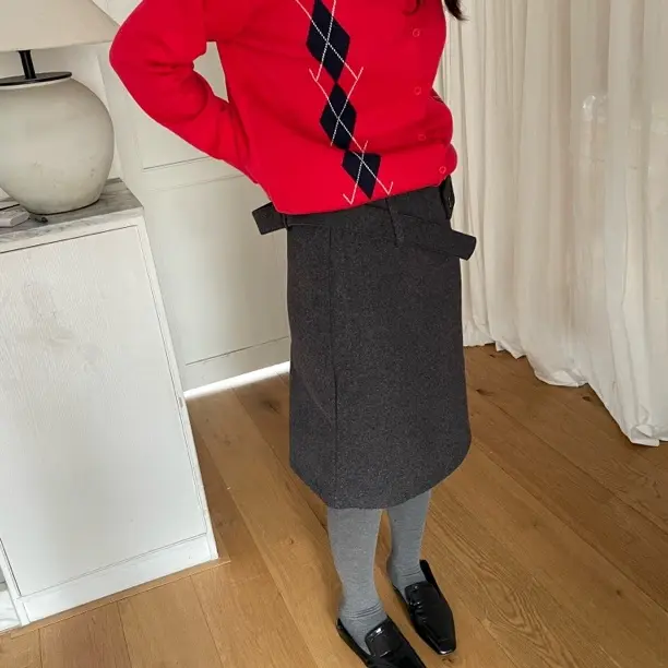 秋冬新款毛呢高腰直筒显瘦百搭半身裙
