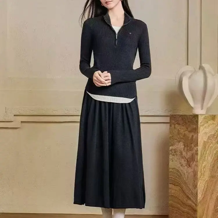 秋冬新款假两件时尚针织套装裙TZQYS04A