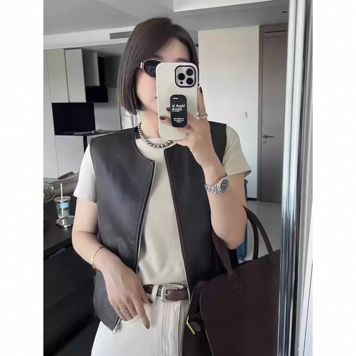 真皮马甲女2025新款绵羊皮圆领百搭极简风无袖坎肩马夹背心皮外套