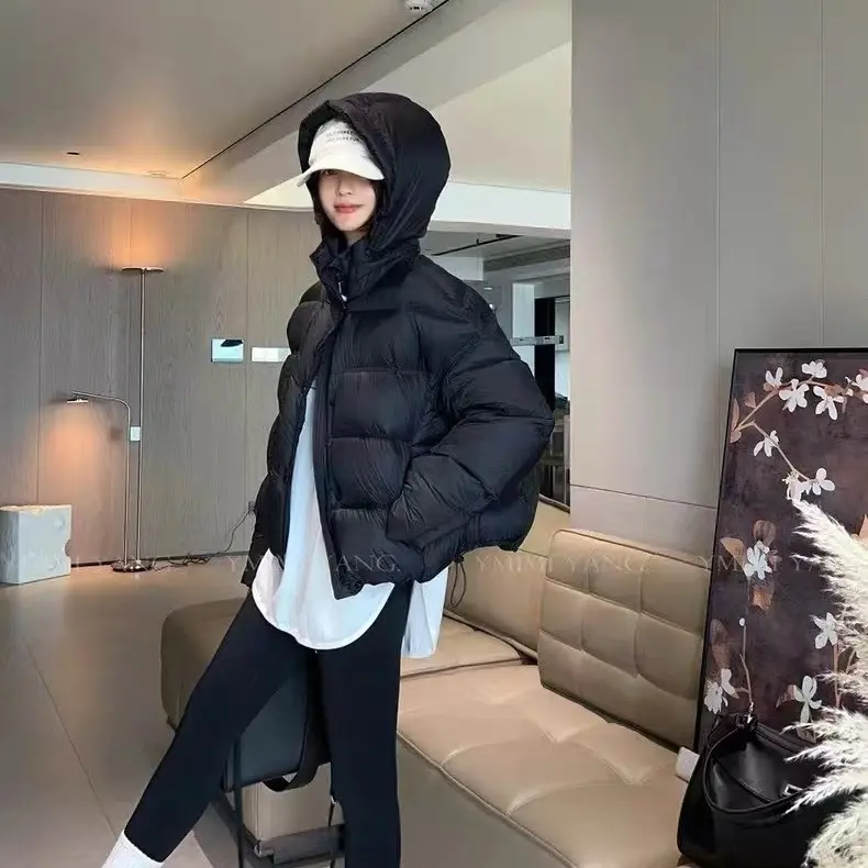 （波波同款）冬季女短款宽松韩系休闲保暖外套连帽羽绒服