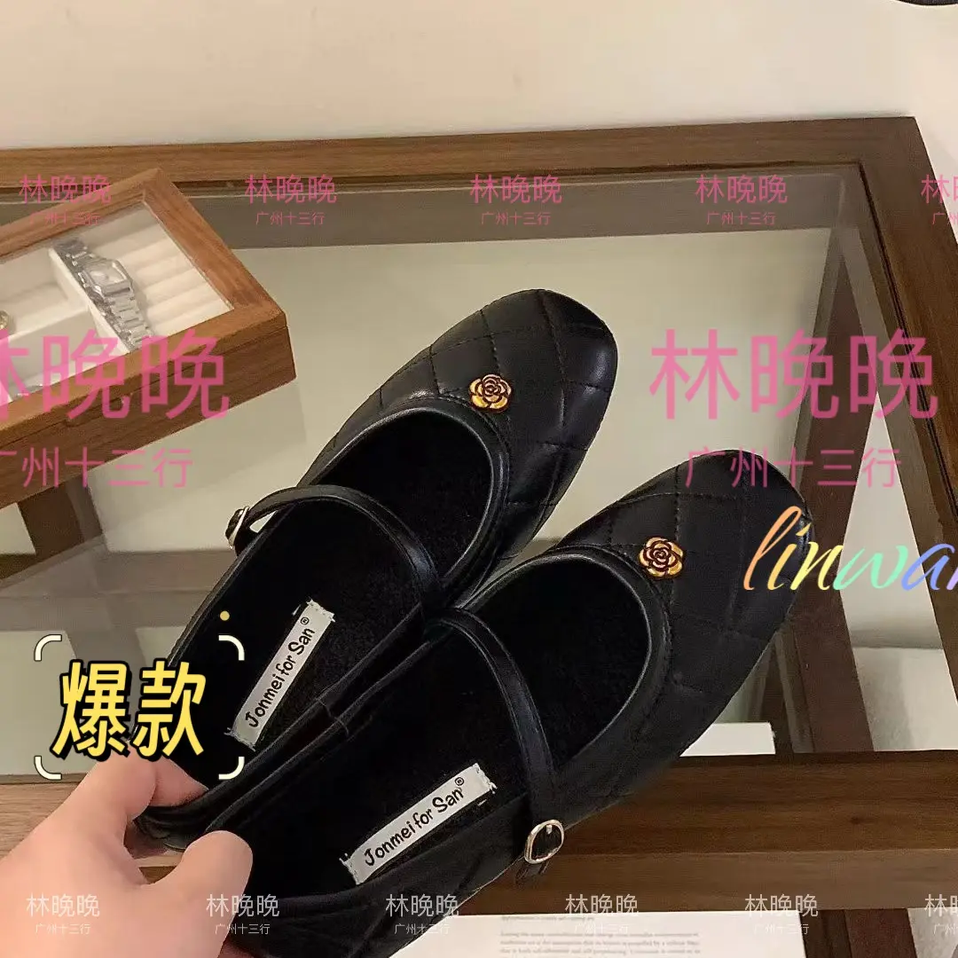 J8971-53加绒阔腿裤必备鞋女款爆款小香风黑色玛丽珍鞋秋冬软底