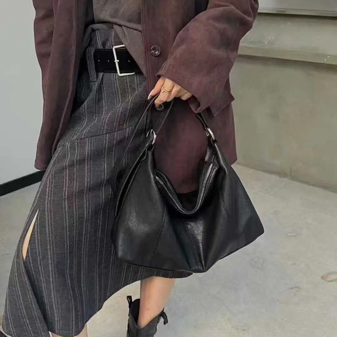 新款简约大容量通勤百搭托特包时尚植鞣牛皮单肩斜跨女士包1625