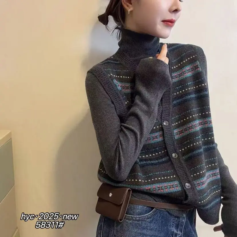 新款韩版时尚百搭宽松休闲高领长袖针织衫上衣