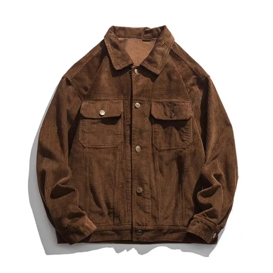 春秋美式复古灯芯绒外套男潮流宽松美拉德古着条绒工装夹克