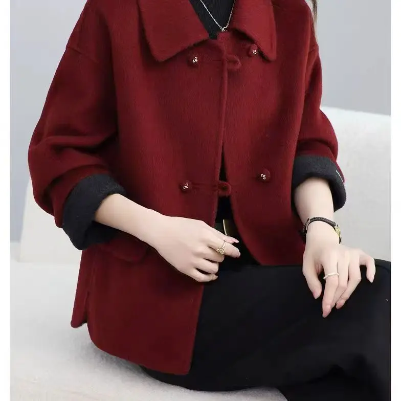 秋冬短款双面羊毛呢外套宽松百搭时尚洋气女士上衣