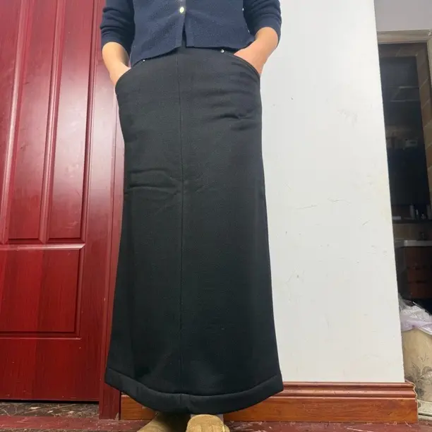 高腰毛呢半身裙女秋冬加厚加绒显瘦百搭A字包臀直筒中长款气质