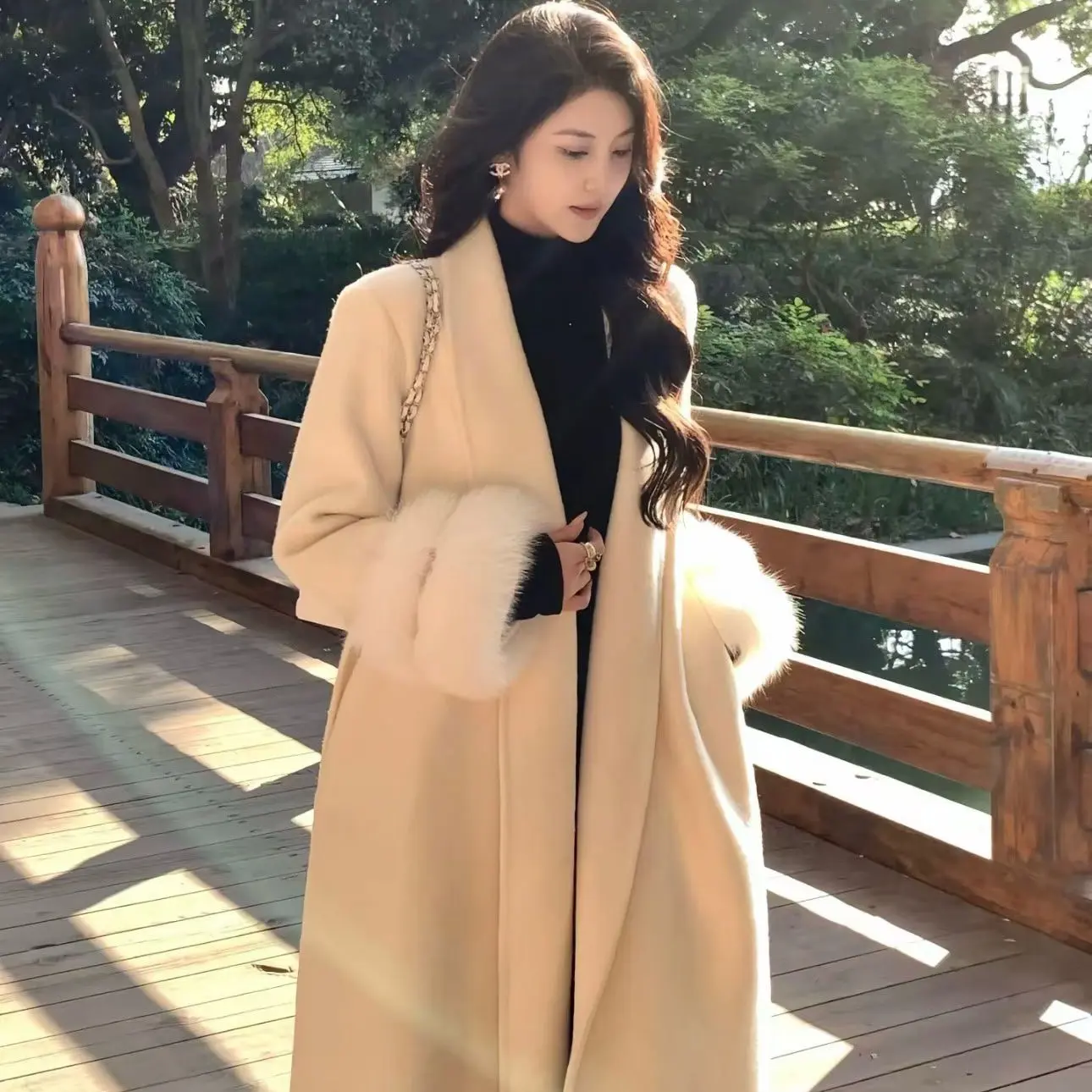 秋冬千金名媛风双面长款大衣女优雅显瘦简约