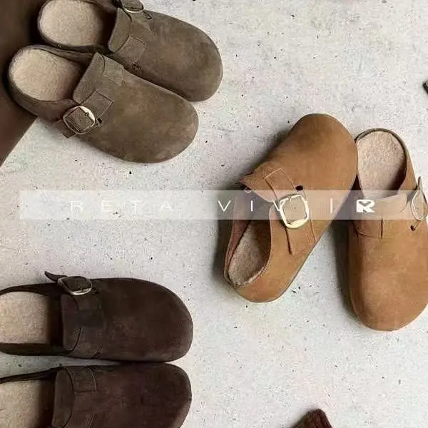 秋冬新款加绒厚底内增高包头毛毛勃肯半拖女外穿