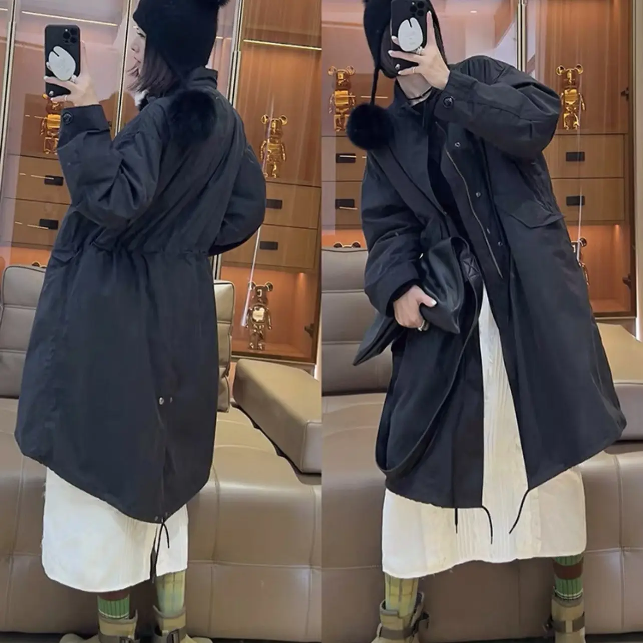 风衣式重工羽绒服中长款韩版派克服拆卸内胆外套衣长前100后108