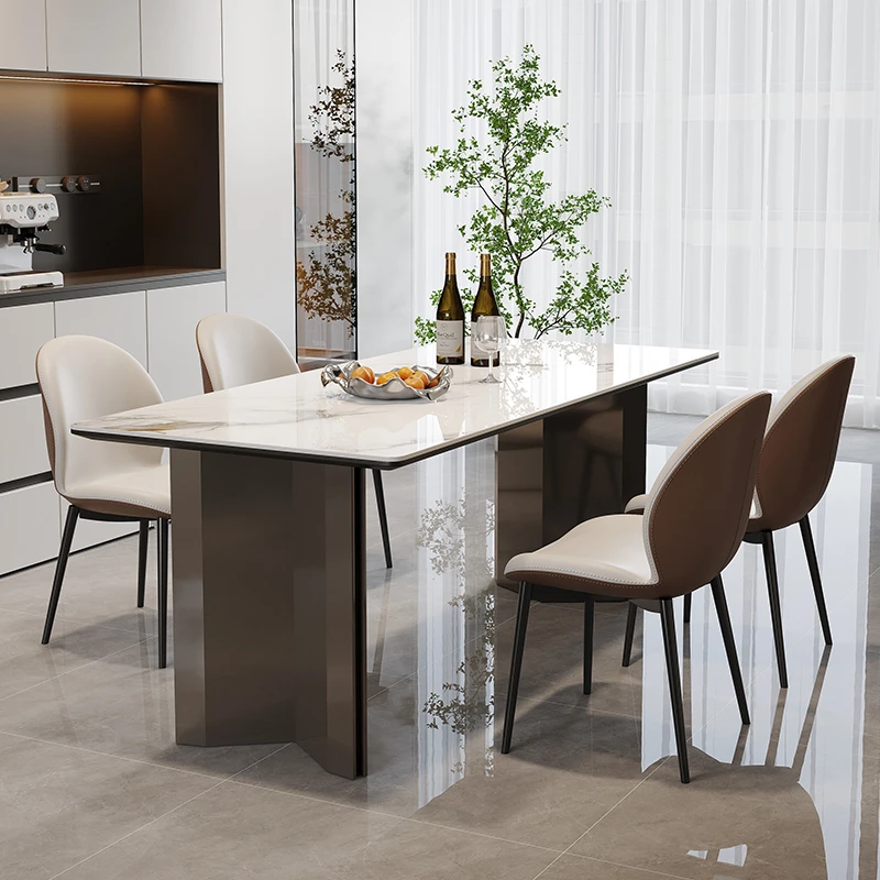 岩板餐桌椅组合现代简约小户型家用长方形2025年新款不锈钢饭桌子