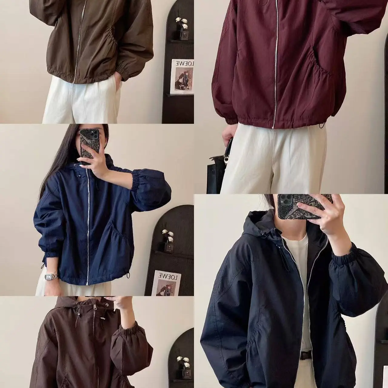 今喜家～女装INS风79款口袋打皱韩版潮流春秋夹棉连帽工装夹克外套
