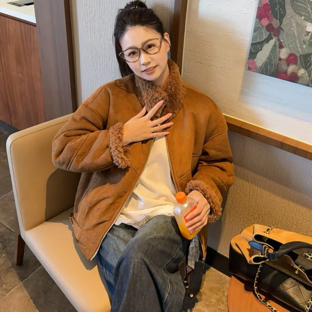 素SEUL立领加厚全羊毛复古港风冬季女士保暖宽松双面穿外套