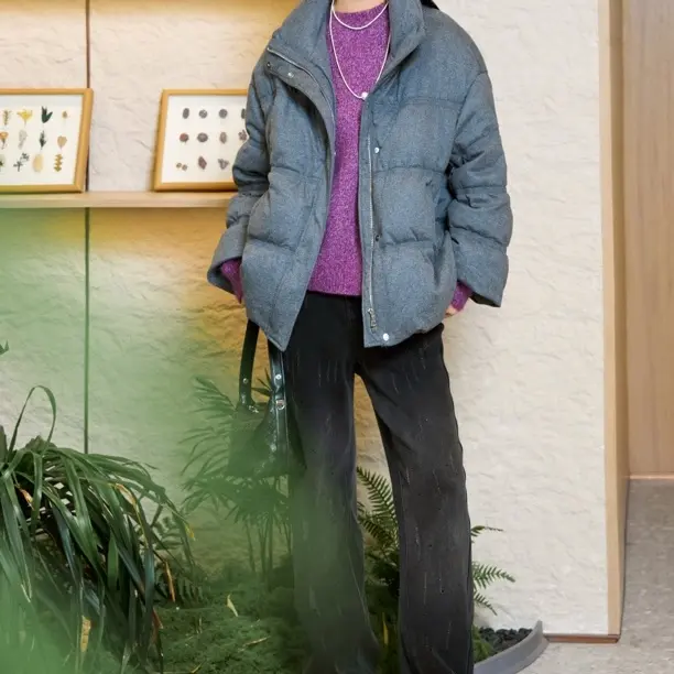 俪妍【LIVELY·YAN】冬季新款灰色混纺立领短款保暖外套