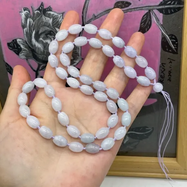 天然缅甸翡翠A货紫罗兰色米珠编织项链挂件项链卡8