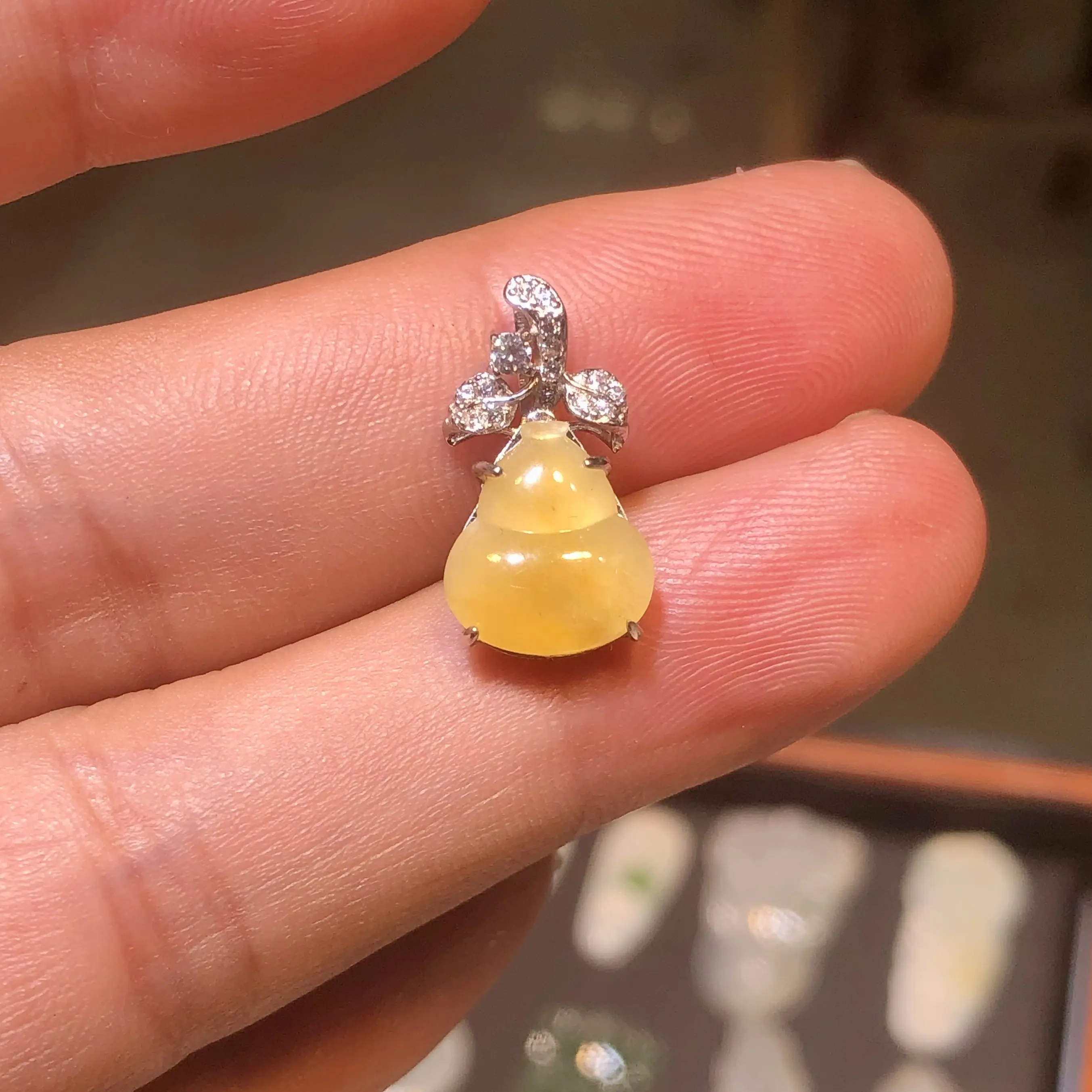 缅甸天然A货翡翠S925银镶嵌冰黄翡满色葫芦吊坠精致精美轻奢气质