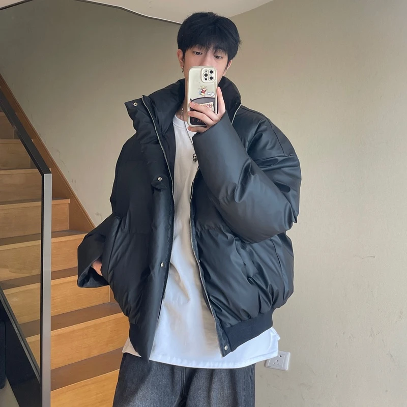 黑色立领三防夹克棉服男短款美式cleanfit蛋白皮工装外套潮牌棉衣