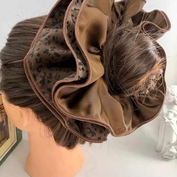 复古豹纹双层大肠发圈女高级感百搭扎头发头绳发饰