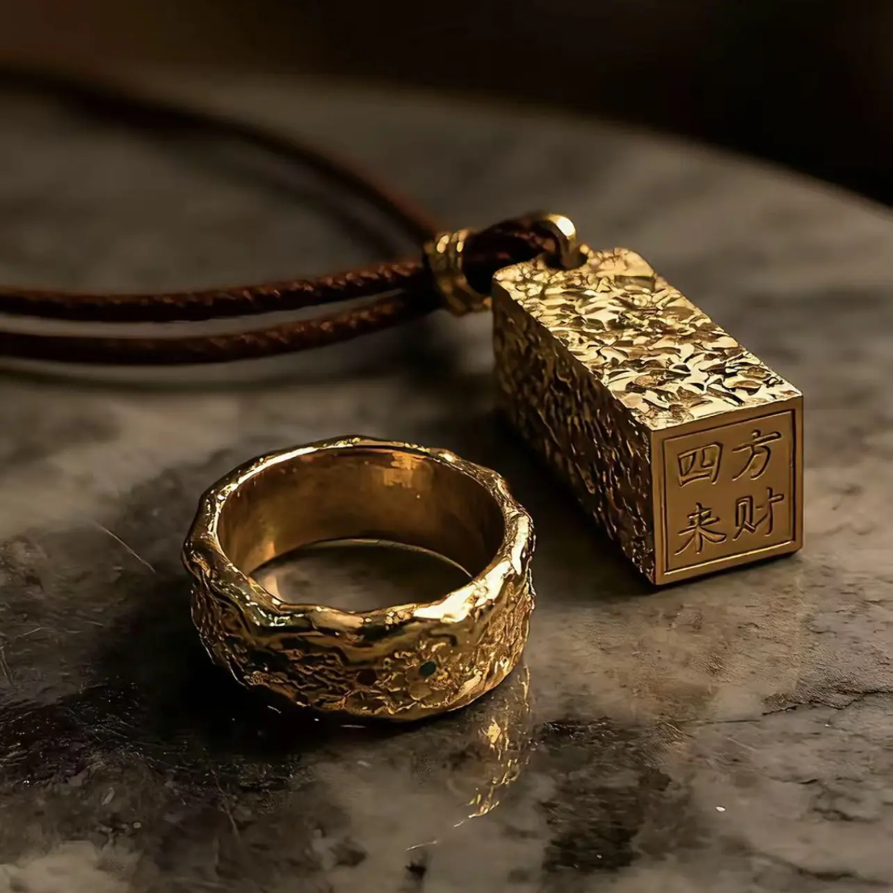 铜合金吊坠 新中式国潮碎碎冰吊坠八方来财实心小方砖