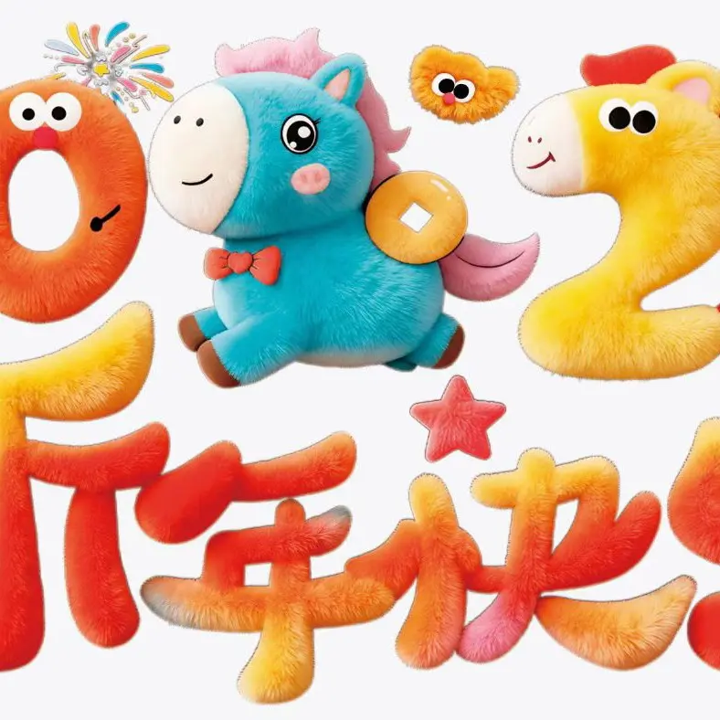 裸眼5D毛绒质感可爱小马静电贴橱窗玻璃装饰过年窗花新年布置