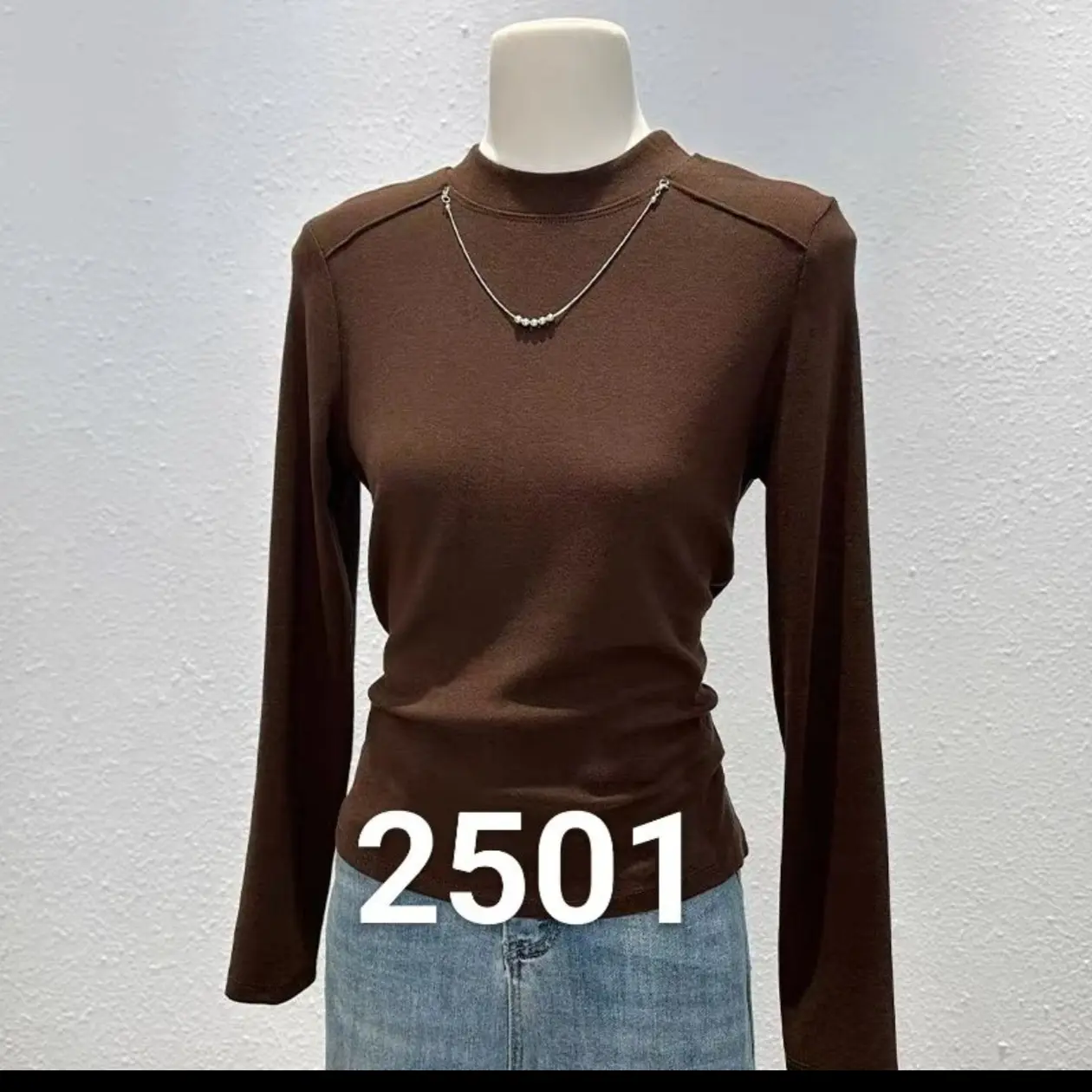 保暖纯色半高领长袖针织常规T恤秋季女士套头设计师