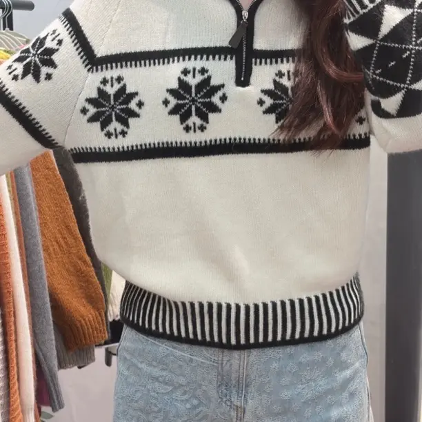 费尔岛雪花保暖法式毛衣韩版半高领衫休闲