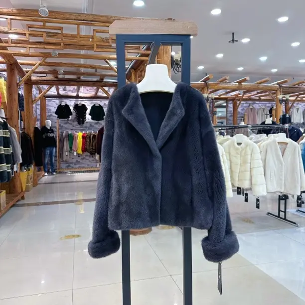 星空灰时尚挽袖百搭短款进口水貂皮大衣