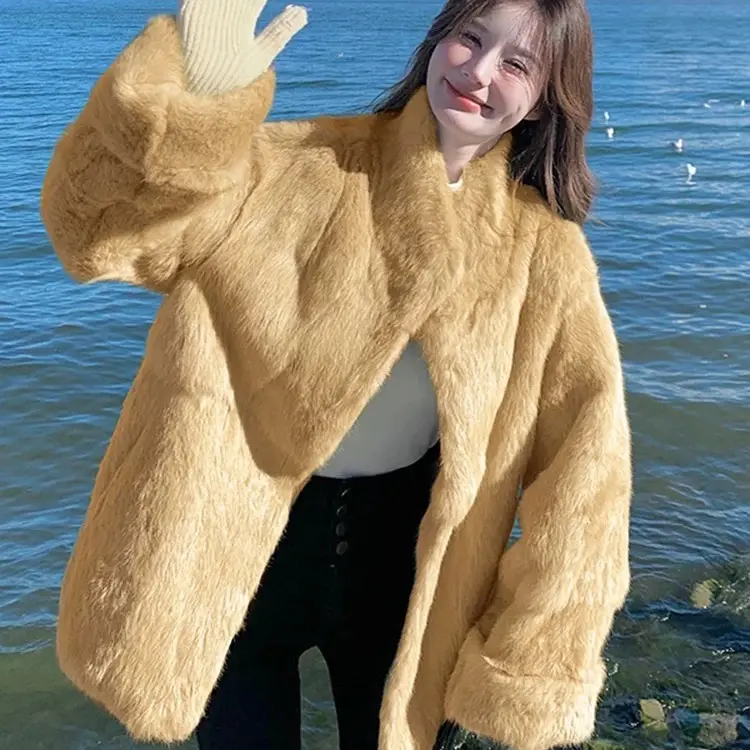 挽袖兔毛外套洋气百搭不挑人爆款外套小个子宽松