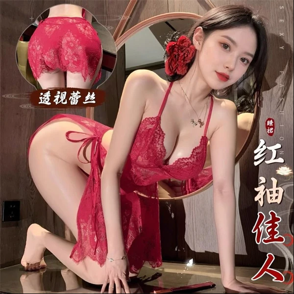 秘恋限定/性感蕾丝连体睡衣前后绑带唯美浪漫纯欲轻奢睡裙B55