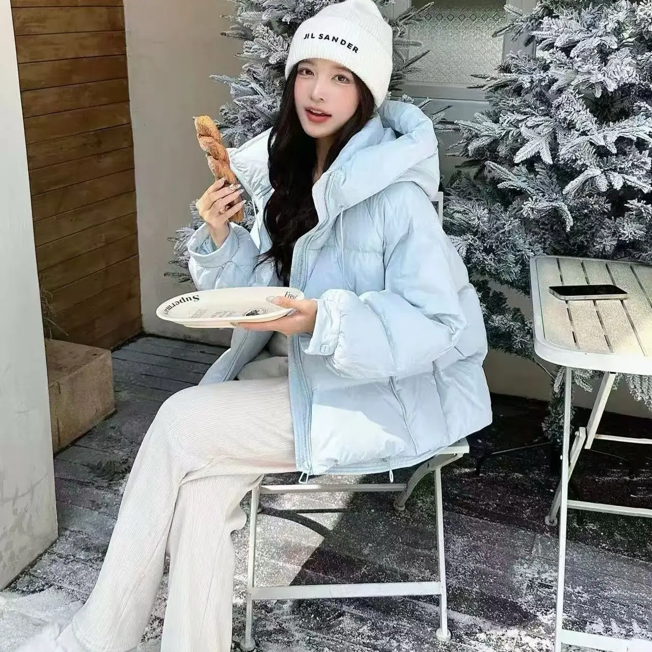 短款连帽鸭绒女冬季可拆卸袖一衣两穿小个子外套