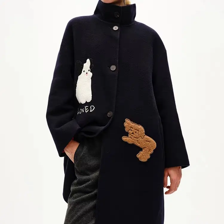 YL翻领双面尼羊毛时尚大衣冬季高级气质意式风格休闲秋冬设计师