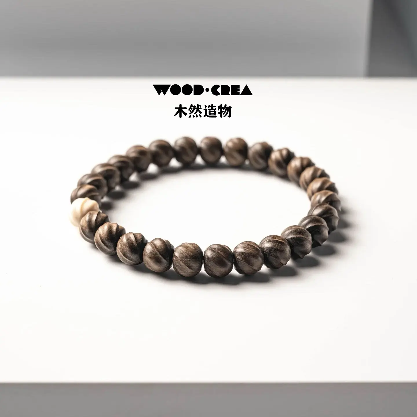 印度迈索尔老山檀香木横纹黑肉异形珠雕刻新中式古风百搭男女手串