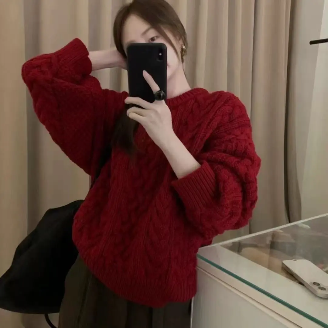【重工麻花纹毛衣】超厚实！韩标经典麻花文八奶毛衣套头圆领毛衣
