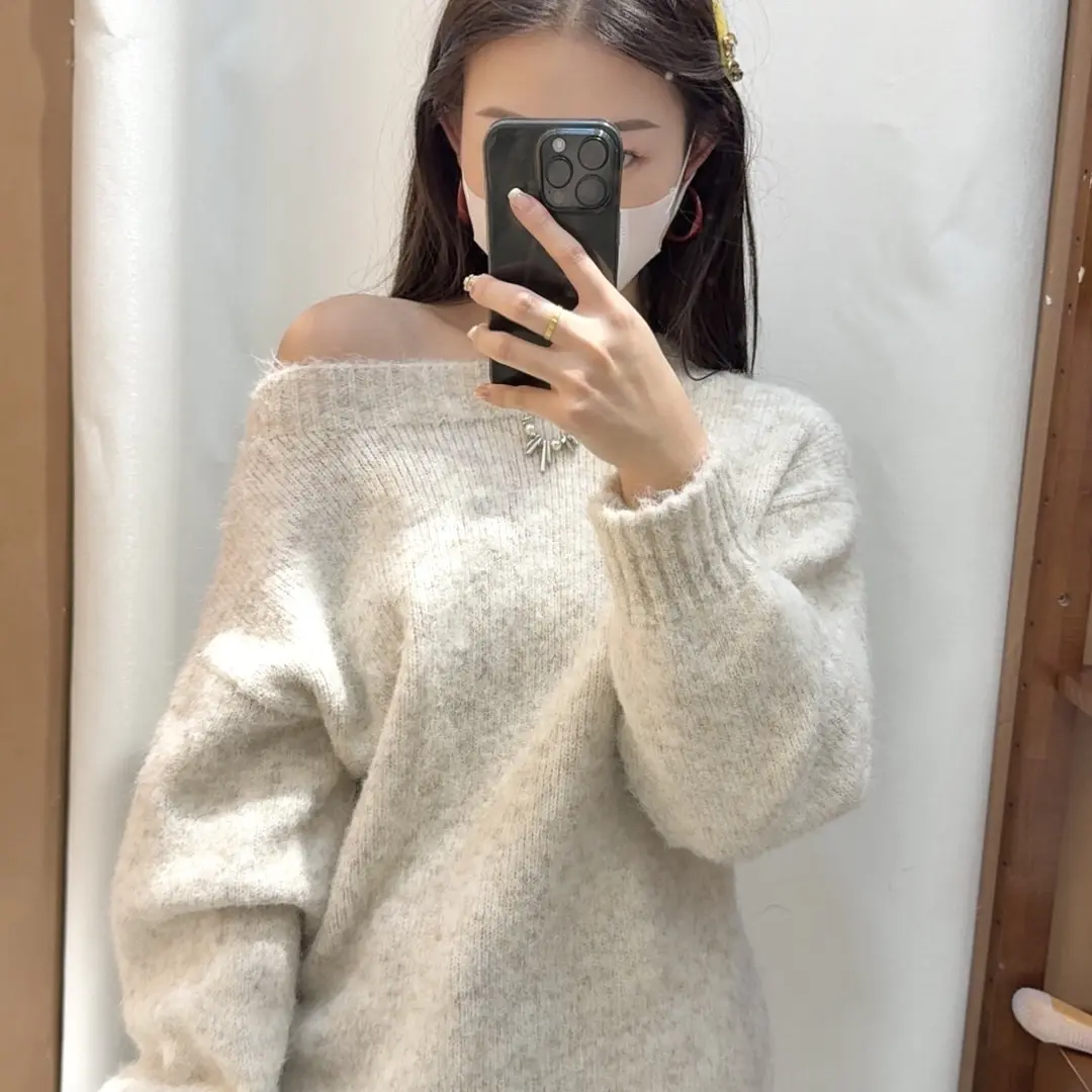 韩系慵懒风软糯圆领毛衣女秋冬新款宽松长袖针织衫百搭打底上衣