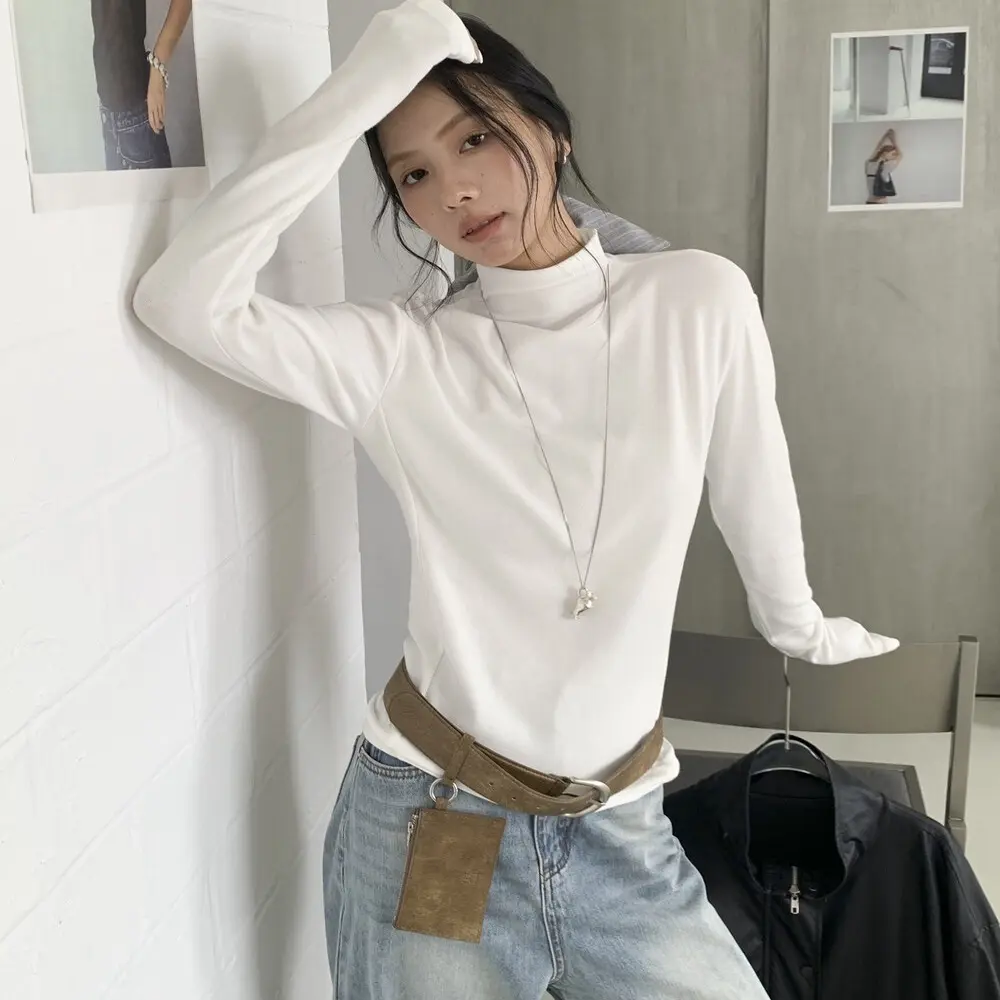 半高领保暖极简风长袖高领女T恤修身内搭ins纯色白色