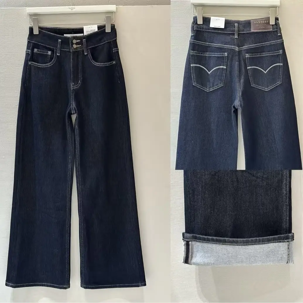 秋冬加绒丹宁蓝直筒牛仔裤