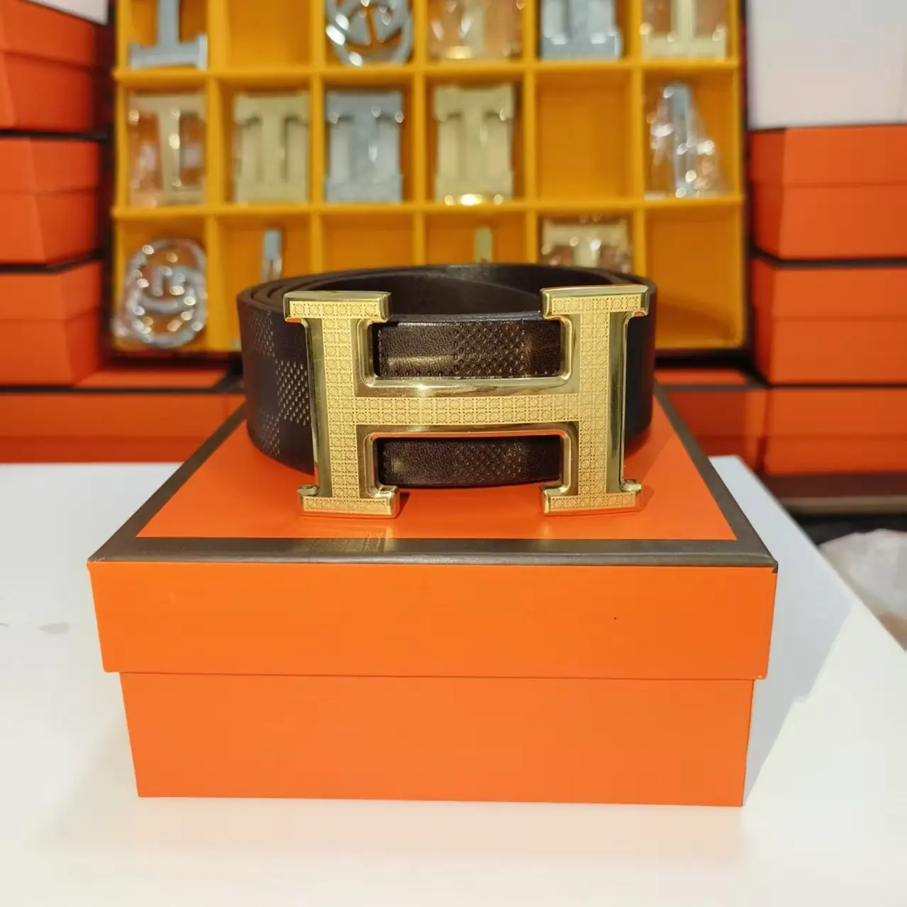 男士板扣扣头层牛皮商务休闲时尚百搭腰带棕色真皮黑色