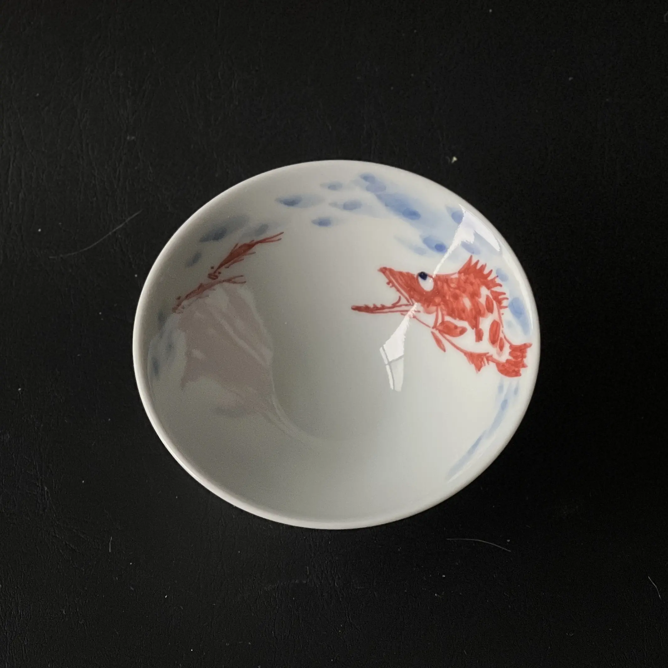 青花五彩手绘荷花鳜鱼斗笠杯容量60cc