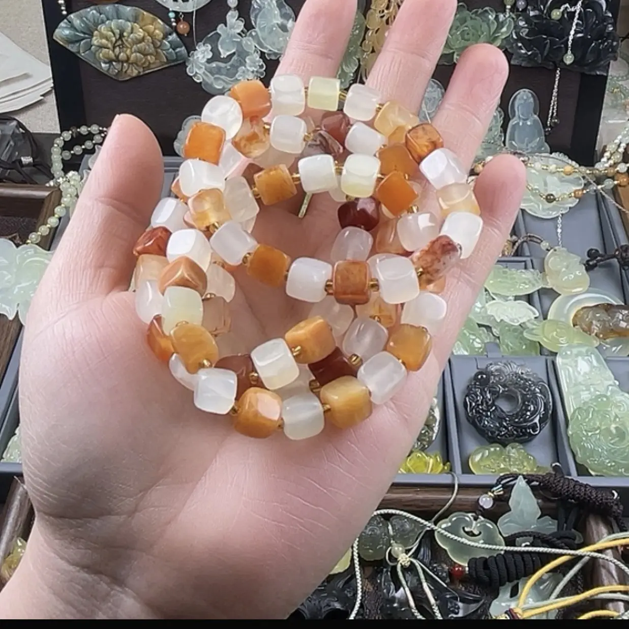 中国四大名玉之一国石岫玉多宝手链