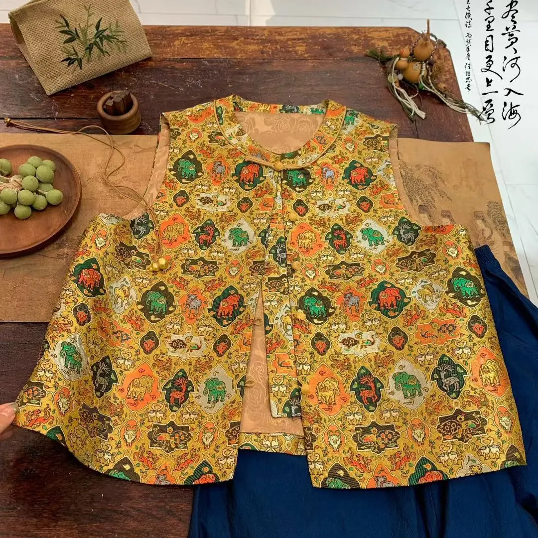 【锦绣唐韵】真丝桑蚕丝唐锦织金显瘦气质新中式马甲背心女