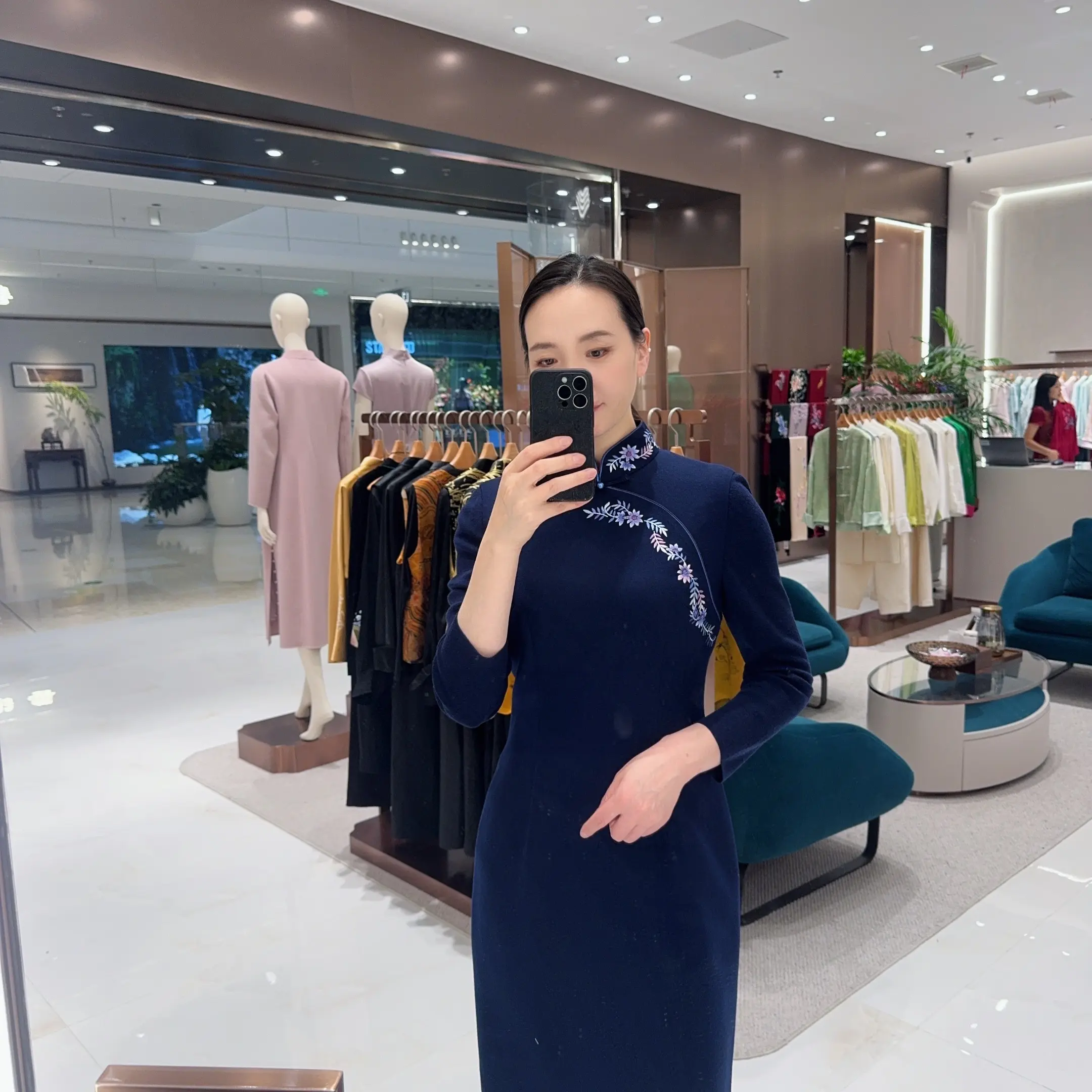 立领日常条纹单旗袍高腰裙旗袍中长款国风提花加厚