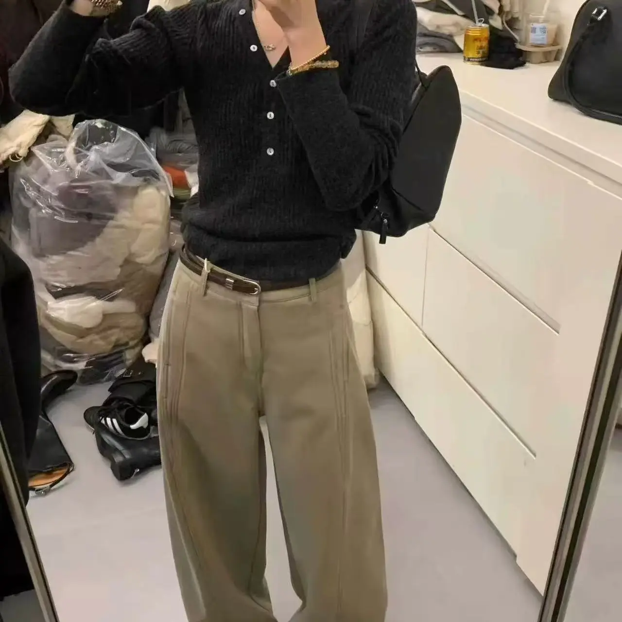 6083裤长103加绒高腰宽松冬季加厚显瘦保暖百搭阔腿牛仔裤女长裤