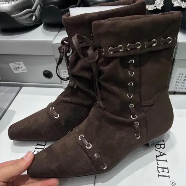 #8018-3秋季不加绒系带中筒靴26