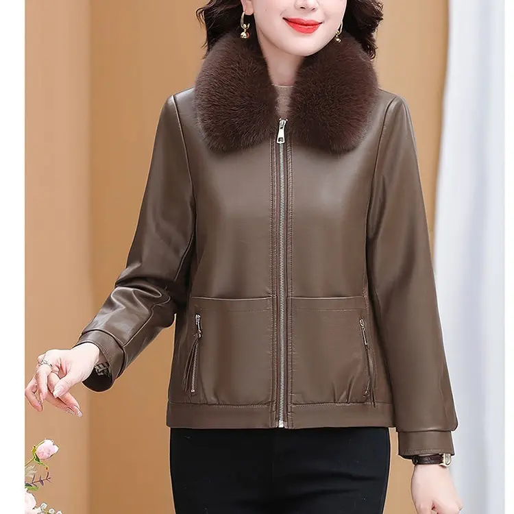 2026新款加绒加厚毛领皮夹克外套