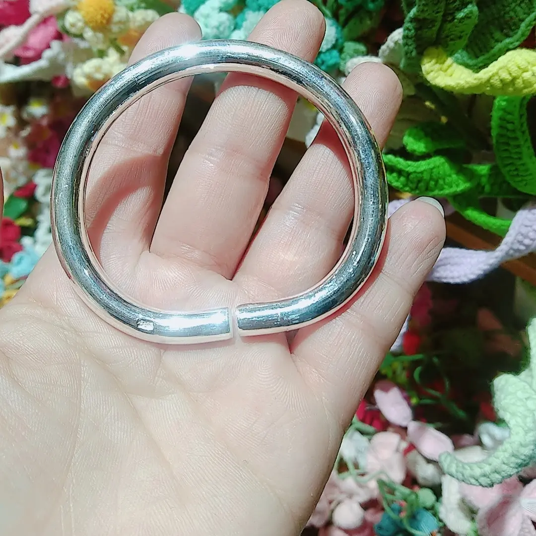 足银手镯  亮面实心马蹄手镯