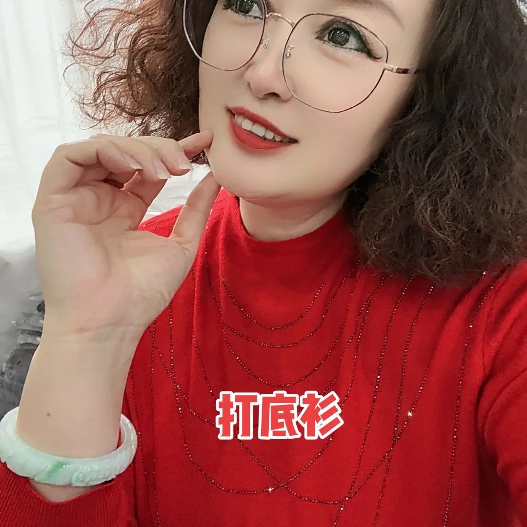 中老年时尚半高领加绒带钻长袖针织打底衫秋冬妈妈装