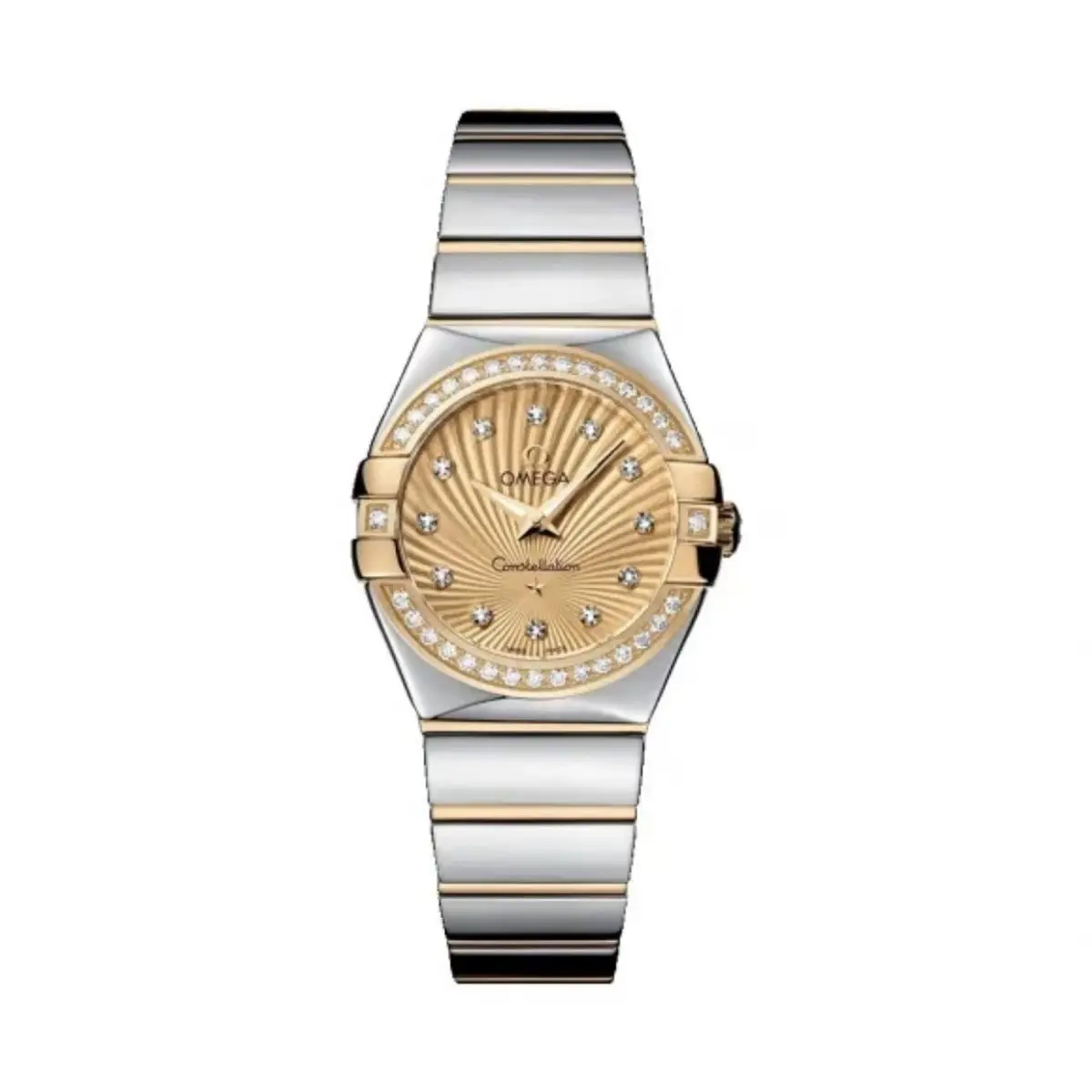 99新 Omega/欧米茄 星座系列/27mm/石英/女表/内外钻/黄色/螺纹盘