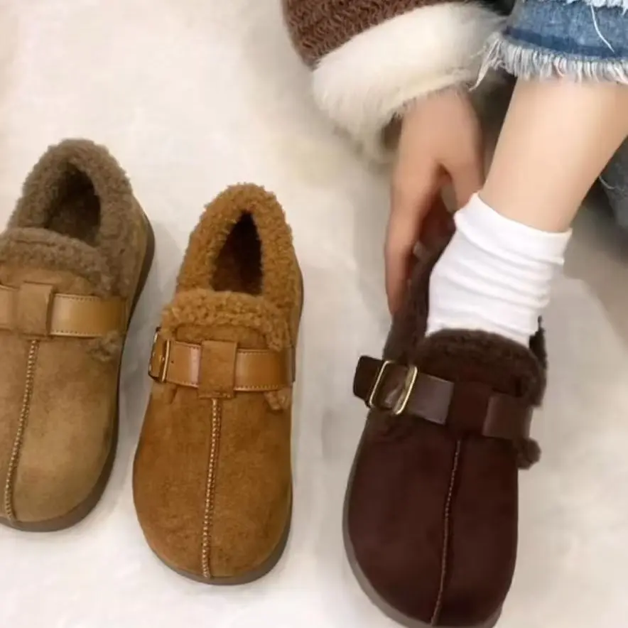 女士厚底内增高加绒冬季一脚蹬保暖勃肯雪地棉鞋