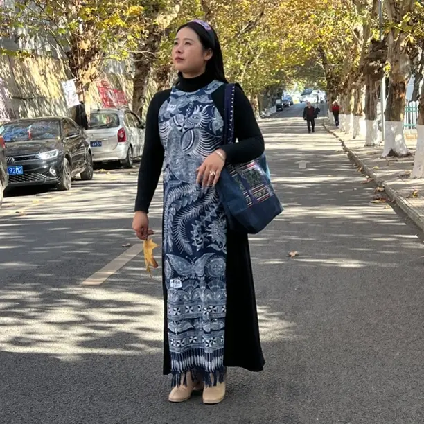 夏季民族风蜡染连衣裙手工画蜡文艺气质女式独特韵味