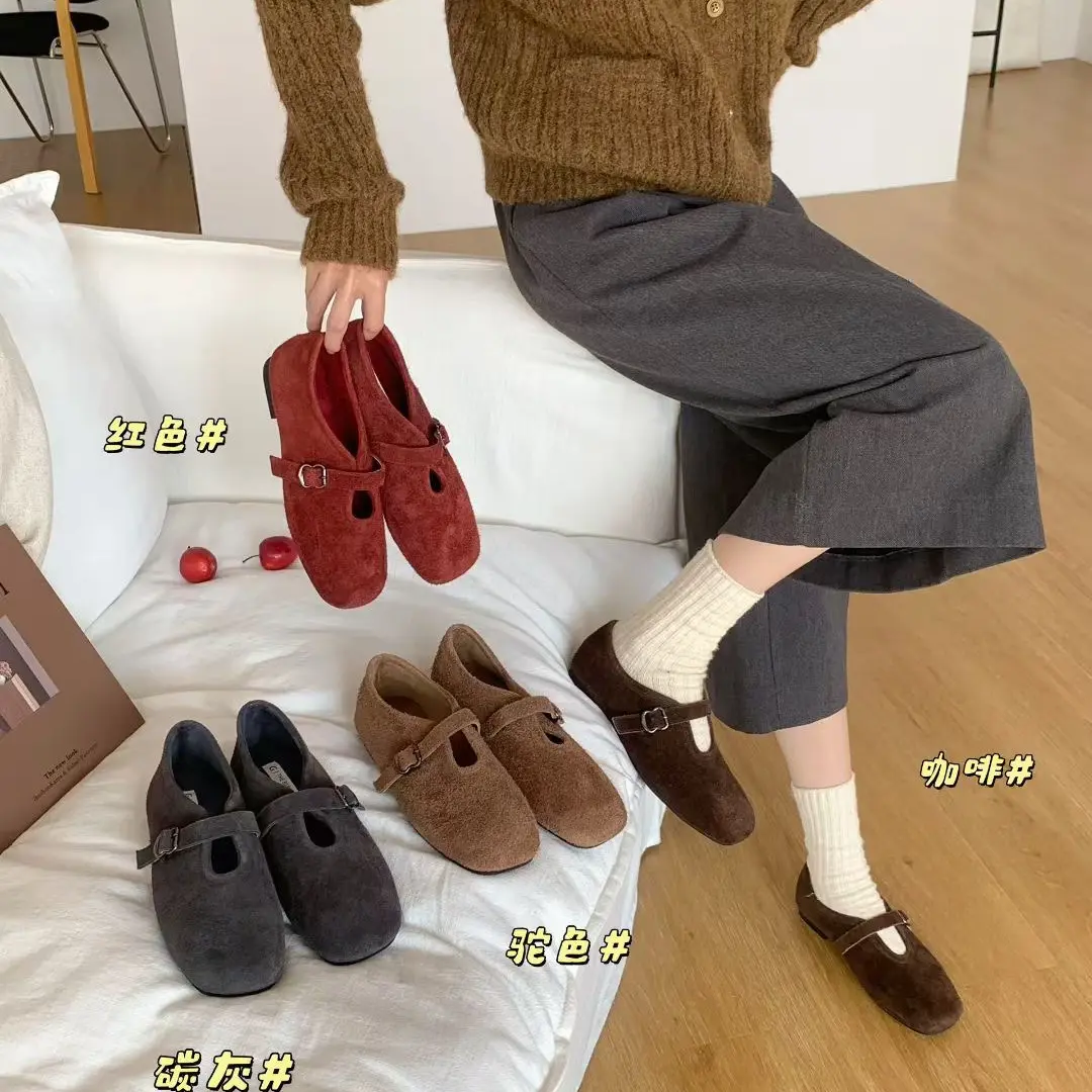 真皮浅口玛丽珍鞋方头防滑单鞋轻职风低跟耐磨秋季