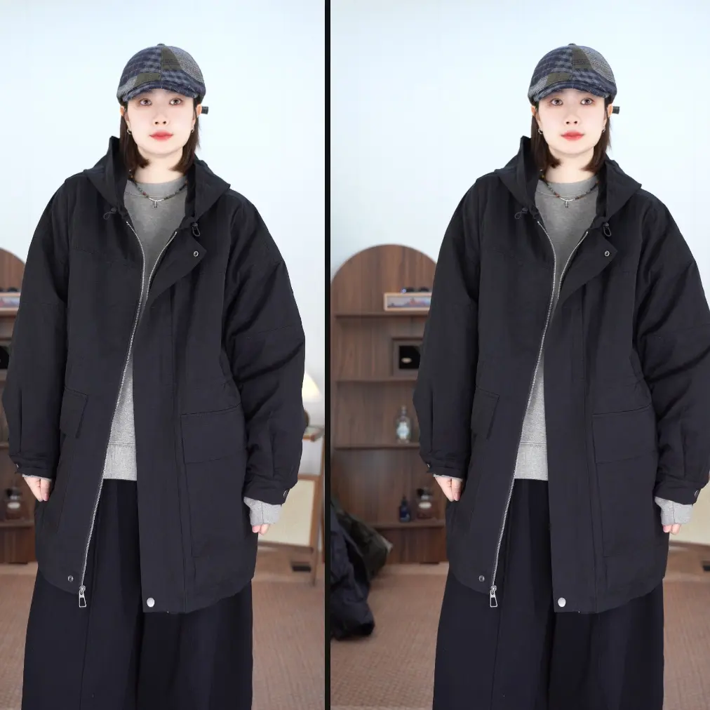 【中长款工装风衣棉服】外套冬新款设计师时尚百搭宽松连帽日韩调性